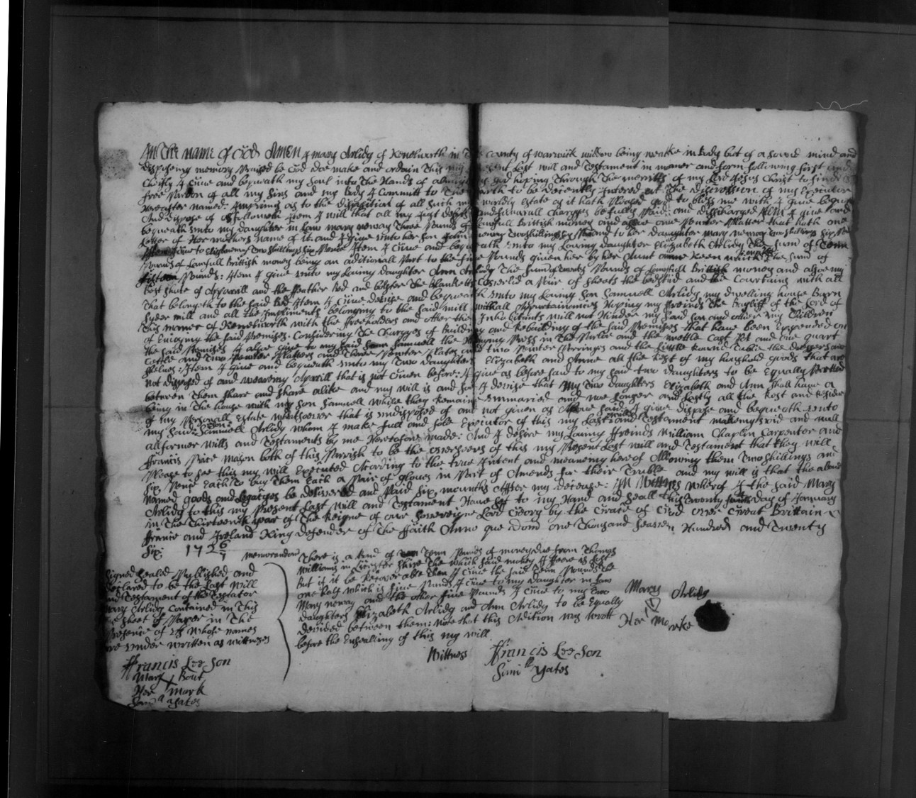 Mary's will of 1727
